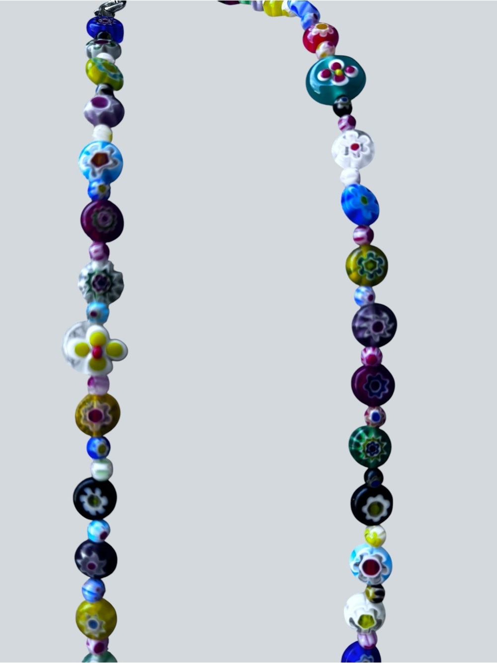 Millefiori artisan colorful floral long beaded dopamine necklace - Picture 5 of 10